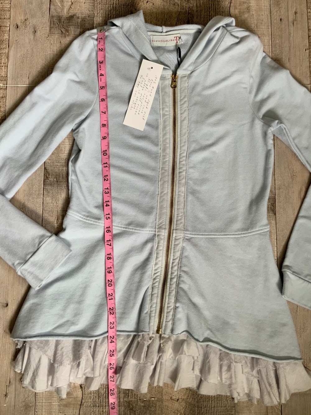 Johnny Was 4 Love And Liberty Peplum Ruffle Hoodie Light Blue NWT SZ S - Picture 12 of 14